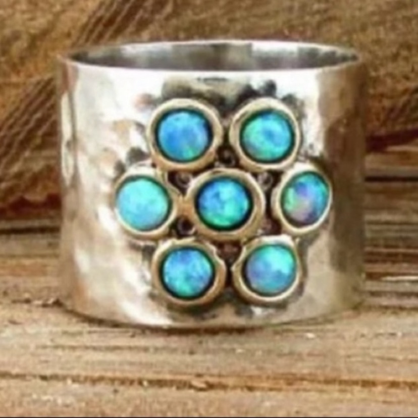 925 Hammered Sterling Siver Sleeping Beauty Turquoise Ring Size 8 47$